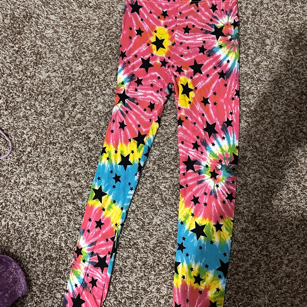 Pink Tie Dye Star Kids Leggings
